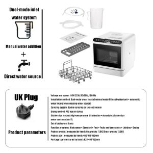 U85IS1 3D Spray Tabletop Dishwasher Continuous Soft Water Washing Fully Automatic Fully Automatic Dishwasher Simple High Temperature UV Disinfection Countertop Dishwasher No Embedded