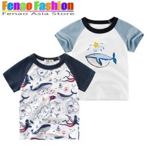 เสื้อยืดลายปลาวาฬเด็กผู้ชายเสื้อยืดแขนสั้นเสื้อยืดเด็กทารกเด็กผู้หญิงเสื้อผ้าแฟชั่นเด็กผู้ชายเสื้อยืด Reglan ขายส่ง