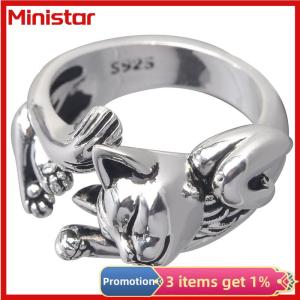 Ministar Vintage Cute Cat Rings Women Jewelry Trendy Adjustable Ring Gift Party Accessories
