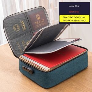3-layer Document Storage Bag with Combination Lock Home Travel Passport Certificate Deed Card Storage Organizer Bag