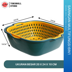 Baskom Tirisan Cuci atau Pengering Sayuran Buah Saringan Multifungsi 6in1