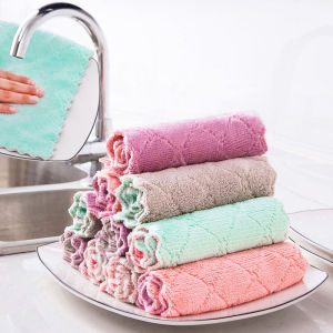 5pcs 25x25cm Super Absorbent Microfiber Double Layer Kitchen Towels Dish Cloth Tuala Dapur