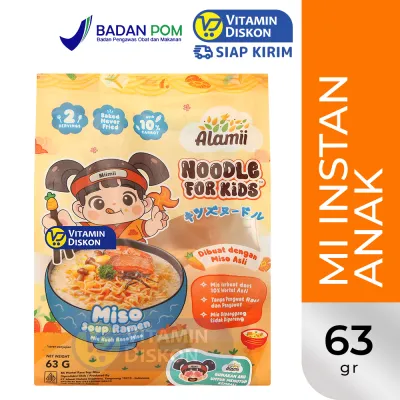ALAMII NOODLES FOR KIDS | Miso Soup Ramen 63GR – Chicken Dry Ramen 64G Mie MPASI Anak Mie Sehat Lezat