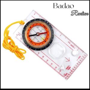 Badao ไม้บรรทัดวัดขนาดเข็มทิศแบบพกพาไม้บรรทัดแผนที่แบบมัลติฟังก์ชันพร้อมสายคล้องสำหรับการเดินป่าตั้งแคมป์กลางแจ้ง