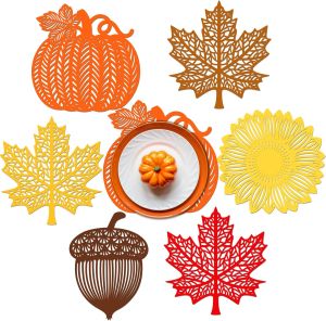 48 Pcs Thanksgiving Place Mats Paper Fall Placemat Bulk Die-cut Assorted 13 Inch Autumn Pumpkin Maple Leaf Acorn Table Mat Decoration Thanksgiving Fall Theme Harvest Kitchen Dinner