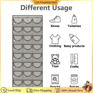 [Ueb Flagship Mall]Hat Organizer Racks for Baseball Caps Visible Hat Holder with 3 Hooks Hat Storage Holder 24 Deep Pockets for Wall Door