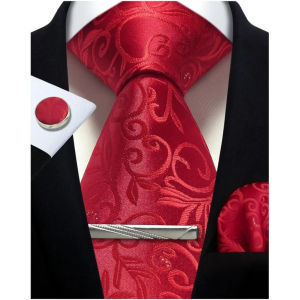 8cm Mens Tie Set Paisley Gold Gray Floral Necktie and Pocket Square Cufflinks Ties Clip Classic Formal Ties for Men Wedding Party Accessory