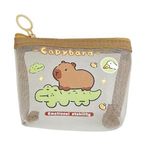 Cute Capybara Mesh Coin Purse Zippers Storage Bag Wallet Pouch For Organizing Loose Change And Small Essential