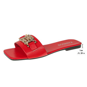 Free Shipping Plus-Size WomenS Sandals 2026 New Style Plus-Size Square-Toe Chain-Strap Flat Sandals Size 44