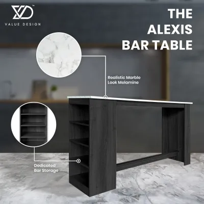 Alexis Bar Table by Value Design | Kitchen Island with Storage | Coffee Counter Table | Multipurpose Bar Table