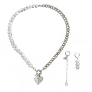 Cổ điển ngọc trai vòng cổ dây đeo ôm sát cổ và Bộ Bông tai cổ Bohemian Bông tai mặt dây chuyền trái tim không đối xứng và Vòng cổ