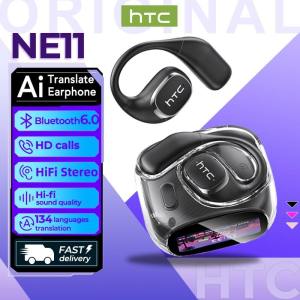 HTC NE11 Al Smart Real-Time Translation Wireless Earphones Bluetooth 6.0 IPX7 Waterproof With LED Touch Screen Business Earbuds with