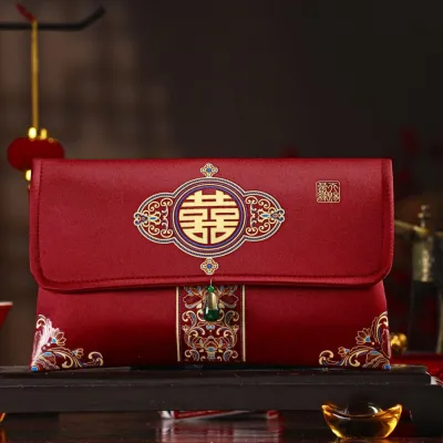 phong bì lì xì đám cưới 2026 Mmluck thiết kế tua 2026 Túi đựng tiền nhiều mẫu best wishes thổ cẩm phong bì màu Đỏ mới hợp thời trang thêu chúc mừng năm mới Túi đám cưới Trung Quốc