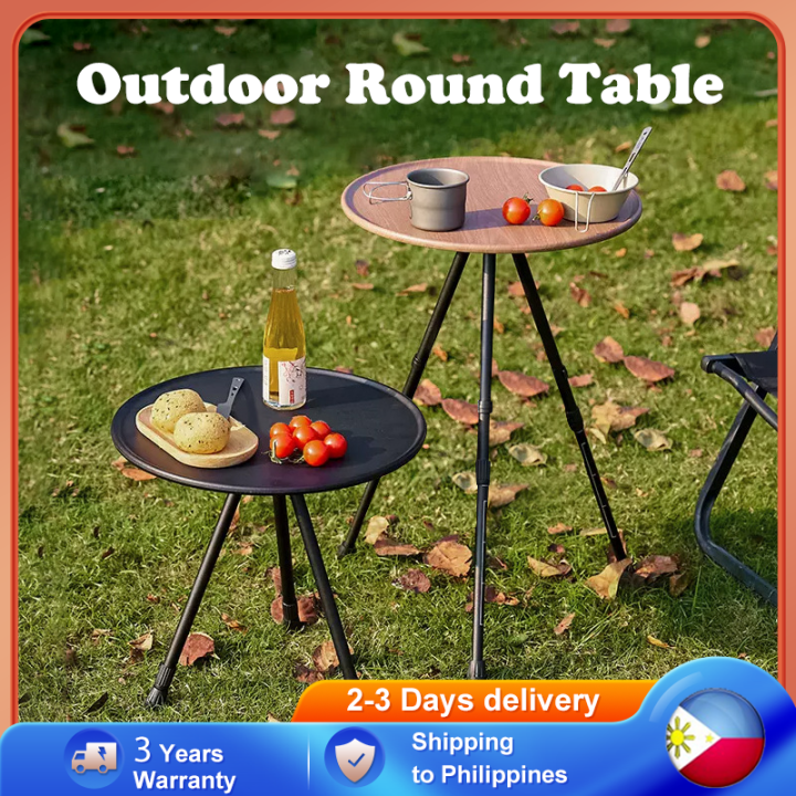 Outdoor small round table alloy steel picnic table portable camping ...