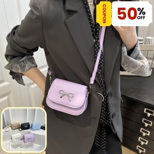 ZEFAN 【COD】ผู้หญิงใหม่กระเป๋าโบว์ตกแต่งกระเป๋าสะพายสีทึบแฟชั่นเรียบง่ายกระเป๋าสะพายกระเป๋าสี่เหลี่ยมขนาดเล็ก