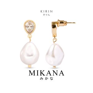 Mikana Glamour Pins 14k Gold Plated Kirin Pearl Drop Dangling Earrings for Women wedding bridal