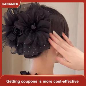 【CANAMEK】 Lưới Ren Màu Đen Lông Ribbon Bow Móng Vuốt Tóc Kẹp Tóc Lớn Ponytail Chủ Tóc Clip Tóc Phụ Kiện Tóc Cho Phụ Nữ