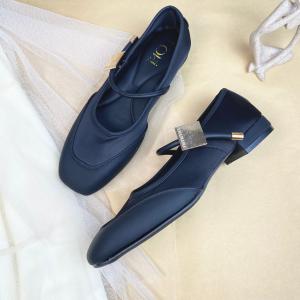 0003 Sepatu Flat Wanita Bmodis Square Toe dengan Tali Kekinian - Bahan Kulit PU Warna Hitam/Pink