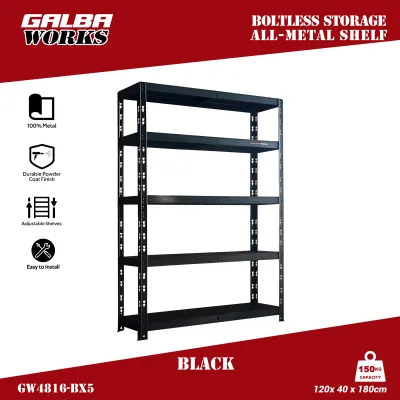 Boltless Storage Shelf Black 5 Layers Adjustable Steel Rack for Garage Warehouse Home