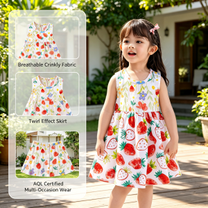AILEBE Kids Dresses Breathable Crinkly Cotton-Blend Dress With Twirl Effect AQL Certified Lightweight Summer Wear Cute Vintage Prints Perfect For Church Birthday Beach School OOTD Pambahay Pang Gala For Baby Girls 0-13 Years