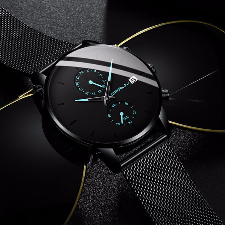 CRRJU Jam Tangan Pria Analog Stainless Steel Chronograph Aktif Kalender Otomatis Tahan Air Jam Tangan (2265)