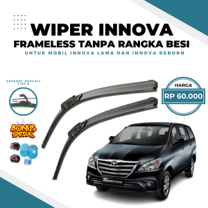 Wiper Mobil Innova Lama Venturer dan Innova Reborn Model Frameless Tanpa Rangka Besi Bonus Stiker Spion Anti Embun