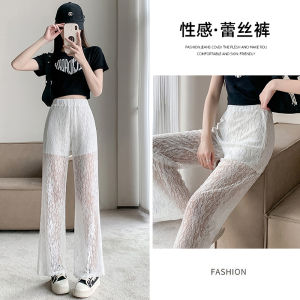 Ammin 2024 Mùa Xuân/Mùa Hè Ban Đầu Thêu Móc Ren Quần Rộng Chân Rộng Của Phụ Nữ phong cách Hàn Quốc Căng Đàn Hồi Cao Eo quần xuông