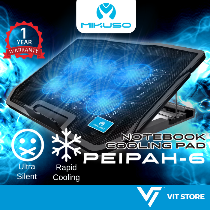 MIKUSO Peipah 6 LED Fan Cooler Pad 10-18" Gaming Strong Wind Fast Cool ...