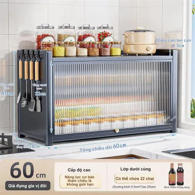 Tủ bếp đa năng Tấm thép cacbon Tủ gia vị cho đi móc Kệ để đồ Mặt bàn bếp Chống bụi 360 độ