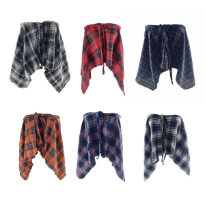 Hiphop Dance Checkered Overlay A Line Wrap Skirt Ripped Trim Hip Scarf Tie Up Irregular Underskirt Shirt Extender