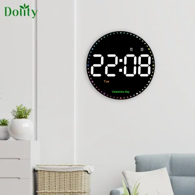 Dolity นาฬิกาแขวนผนังดิจิตอล LED ควบคุมนาฬิกาปลุก Jam Dinding Bulat อุณหภูมิสำหรับสำนักงานห้องนอนผู้ใหญ่ผู้สูงอายุ