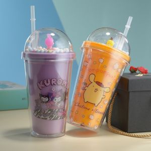 Anime Sanrio Water Bottle Kuromi My Melody Cinnamoroll Double-layer Plastic Cup Portable Sports Mug Girl Birthday Gifts