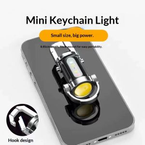 Ultra Small USB Keychain Light Waterproof 7 Modes Wide Beam Camping Flashlight Type C Portable Charger Emergency Light