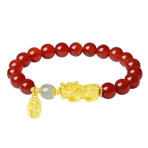CTS 925 Silver Pixiu Chalcedony Agate Couple Beaded Bracelet CHOW TAI SENG 周大生 S1HC0523 S1HC0524