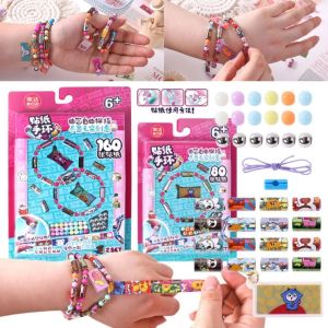 GINKG 80/160pcs ลูกปัดสีลูกปัด สร้อยข้อมือสติกเกอร์สร้างสรรค์สำหรับเด็ก สติ๊กเกอร์ติดเครื่องเขียน สติกเกอร์ม้วนกระดาษ ชุดสติ๊กเกอร์การ์ตูน ชุดทำสร้อยข้อมือ ชุดค่าผสมฟรี ของเล่นเด็ก DIY ของขวัญวันเกิดของขวัญ