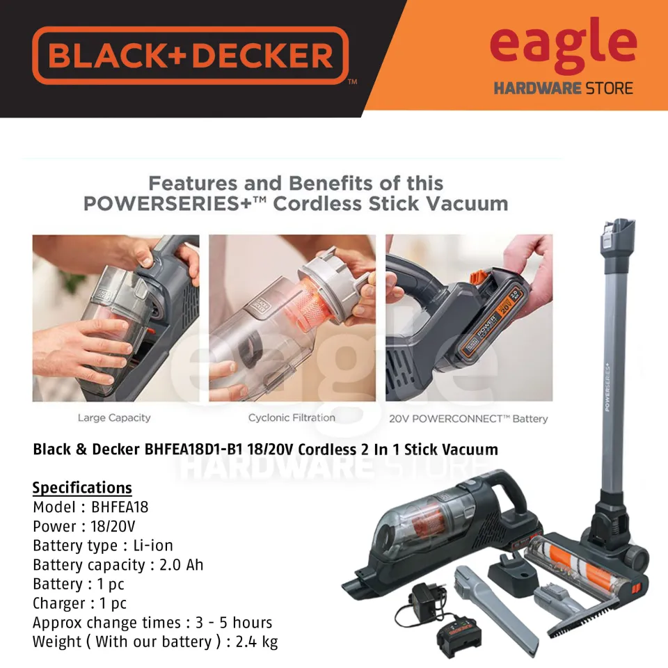 Black Decker BHFEA18D1 B1 18 20V Cordless 2 In 1 Stick Vacuum