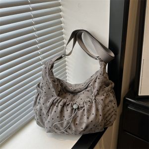 WLVYH Corduroy Crossbody Bag Polka Dot Large Capacity Tote Bag Casual Butterfly Knot Shoulder Bag