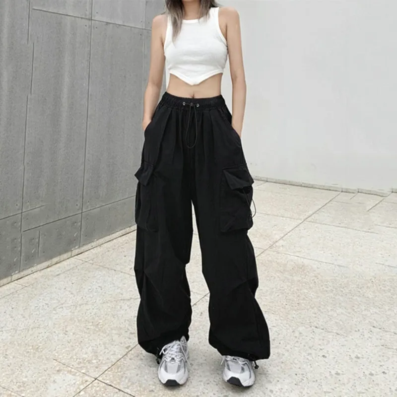 ☁ LJ8.27 Women Casual Y2K Streetwear Cargo Pants Baggy Wide Leg Straight  Long Pants Big Pockets Oversize Dance Pants Trousers