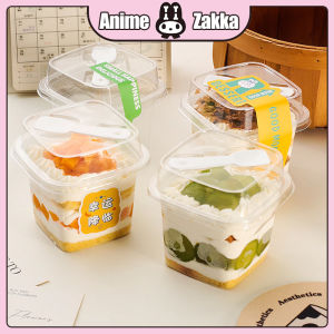 50Pcs Disposable Square Mousse Hight Lid Dessert Box Clear Plastic Cup Dessert Cake Cup With Spoon