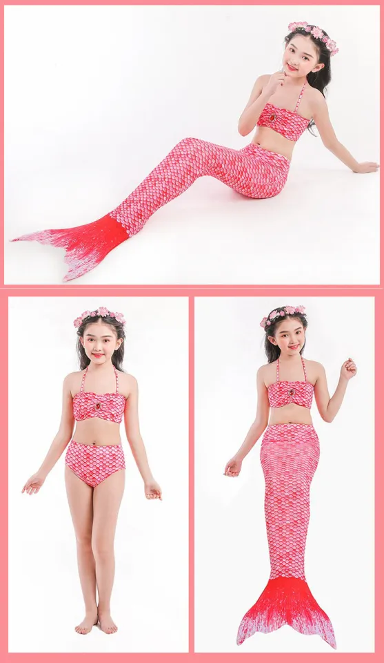 HIKAYA Mermaid costume for girls Mermaid tail for kids 3 pcs Mermaid swimsuit swimming Bathing Suits for baby girls 7 years old Lazada PH