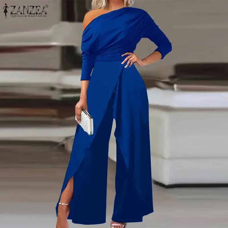 top○Rulfepy Women One Off Shoulder Long Jumpsuit Evening Party