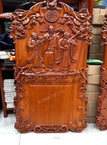 Đốc lịch gỗ Hương nguyên khối trạm khắc Tam Đa size lớn 48x82x4cm