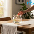 Bình Cá Thủy Tinh Mini Dáng Tròn Miệng Lượn Sóng 11cm B7 – Bể Cá Để Bàn Trang Trí Tặng Kèm Sỏi Và Rong Mô Hình. 