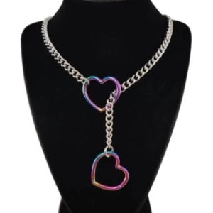 OEUVR Stainless Steel Cuban Link Necklace Adjustable Long O-ring Clavicle Chain Fashion Rock Style Heart-shaped Necklace Party Jewelry