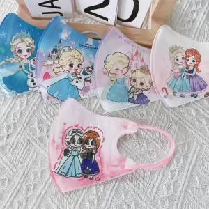 Kid Mask 3D 50pcs Girls Mask Independently Packaged 3D ChildrenS Mask With High Aesthetic Value Pink Anna Ice Princess Cartoon Girl Graffiti Child Mask 3-12 Year Old Baby Mask