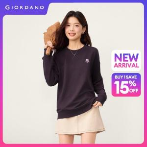 Giordano Beau Monde Women 100% cotton small embroidery sweatshirt Free Shipping 13326981