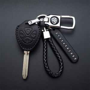 Toyota Auris HiLux Corolla Fortuner Prado Verso Camry Yaris Vitz Vios Ractis 2/3/4 Button Remote Key Leather Case Cover Keychain