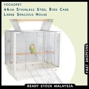 YOOSOPET 46cm Stainless Steel Bird Cage Large Spacious House for Pet Birds Parrot Lovebird Sangkar Burung Nuri