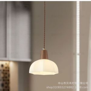 SXH  Walnut dining room pendant light Nordic retro led Solid Wood Dining Table Dining Room Lamp Modern Chinese Style Bar Table Lamp Bedroom
