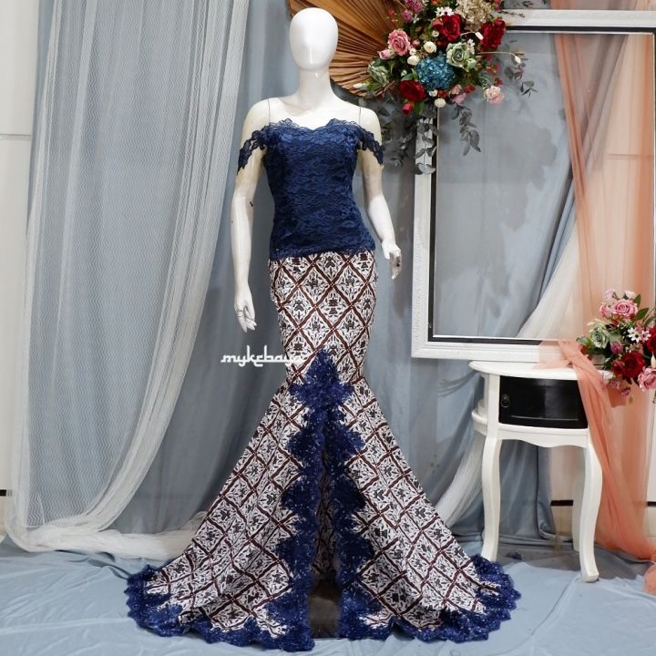 Setelan Kebaya Wisuda Pesta Kebaya Sabrina Navy Rok Duyung Tempel